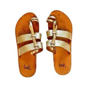Beek Gold Leather Sandals Size 9 | Handmade Slide Sandals
